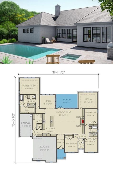 4 Bedroom One Story House Plans Modern, Rancher House Plans 4 Bedroom, 4room House Plans, 4 Bedroom 2 Bath House Plans Single Story, 4 Bedroom House Plans With Pool, Open Concept One Story House Plans, Ranch 4 Bedroom Open Floor Plan, American Ranch House, 1 Story 4 Bedroom House Plans Open Floor