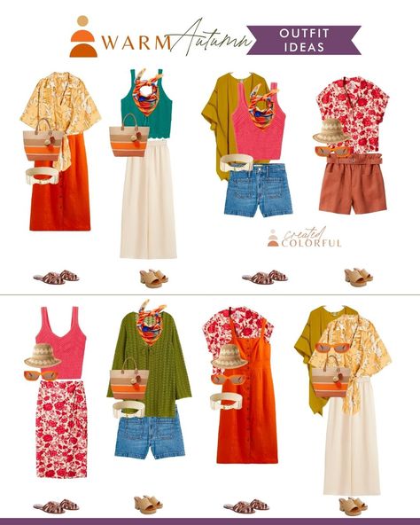 Summer Capsules by Palette — Created Colorful Warm Autumn Summer Outfits, Autumn Pallet, Deep Autumn Palette, Created Colorful, Autumn Color Palette Fashion, Warm Fall Outfits, Deep Autumn Color Palette, Capsule Wardrobe Women, True Autumn