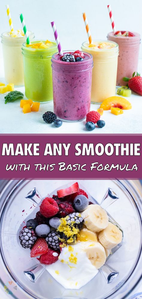 Smoothie Formula, Frozen Fruit Smoothie Recipes, Easy Fruit Smoothie Recipes, Frozen Fruit Smoothie, Smoothies Vegan, Dairy Free Smoothies, Homemade Smoothies, Frozen Drink, Smoothie Drink Recipes