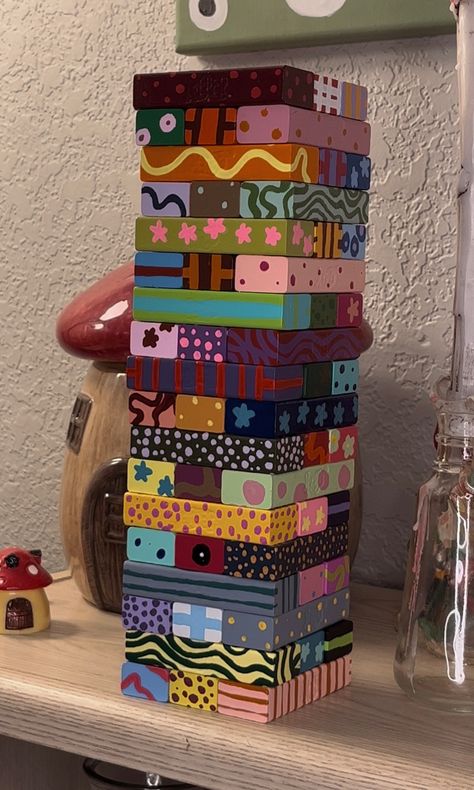 Painted Jenga Blocks, Painted Jenga, Jenga Blocks, Arts N Crafts, Diy Crafts To Do, Craft Night, Cute Diy, Diy Stuff, Wooden Blocks