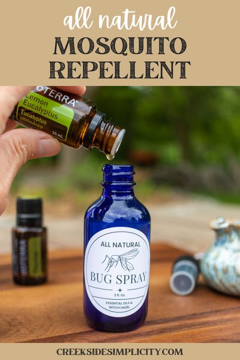 How to make your own, all-natural mosquito repellent, using witch hazel and essential oils.  This blog post contains a list of essential oils that work well to repel mosquitoes and other insects, so you can make your own DIY bug spray.   Includes a free printable bug spray label! Essential Oil Bug Repellent Diffuser, Bug Spray Essential Oils, Essential Oil Mosquito Repellent, Homemade Bug Spray Recipe, Essential Oils Witch, Natural Bug Spray Recipe, Essential Oil Bug Repellent, Mosquito Repellent Essential Oils, Essential Oil Bug Spray