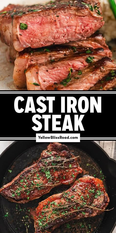 Cast Iron Steak Cast Iron Steak Recipes Ovens, Searing Steak Cast Iron, Sirloin Cast Iron Skillet, Cast Iron Skillet New York Strip Steak, Stovetop Steak With Cast Iron, Ribeye Steak Cast Iron Skillet, Cast Iron Steaks, Cast Iron Skillet Recipes Steak, Skillet Steaks Cast Iron