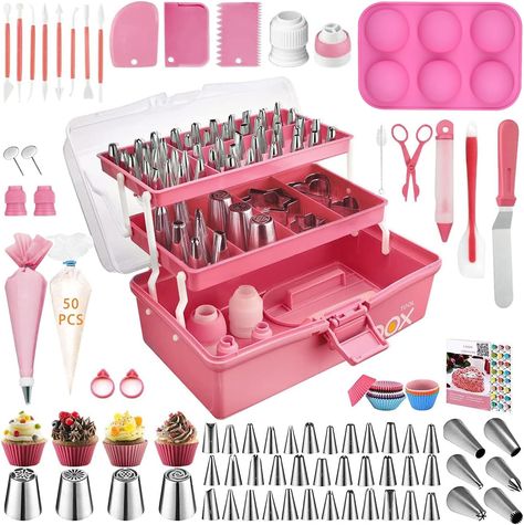 Boyun Cake Decorating Tools Supplies Kit: 236pcs Baking Accessories with Storage Case - Piping Bags and Icing Tips Set - Cupcake Cookie Frosting Fondant Bakery Set Beginners or Professional (PINK) Cake Tools Organization, Cute Baking Tools, Baking Tools And Equipment, Baking Supplies Storage, Frosting Fondant, Cake Sizes And Servings, 2025 Wishlist, Obx Dr, Chocolate Covered Strawberries Bouquet