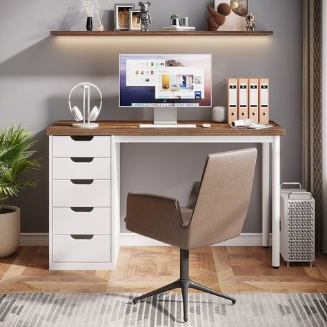 Modern Simple Computer Desk Study Writing Table with 5 Drawers - Bed Bath & Beyond - 40027452 Modern Study Table, Office Craft Room Combo, Simple Computer Desk, Organized Workspace, Brown Furniture Bedroom, Study Table Designs, Apartment Needs, Study Writing, Modern Study