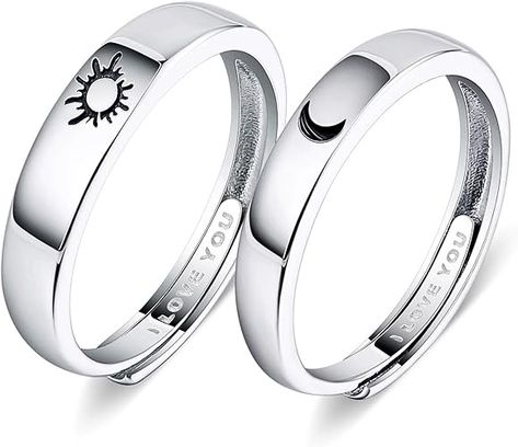 Promise Rings Matching Set, Rings With Words, Promise Rings Matching, Sun And Moon Matching, Couples Promise Rings, I Love You Ring, Morning Moon, Matching Promise Rings, Best Friend Rings