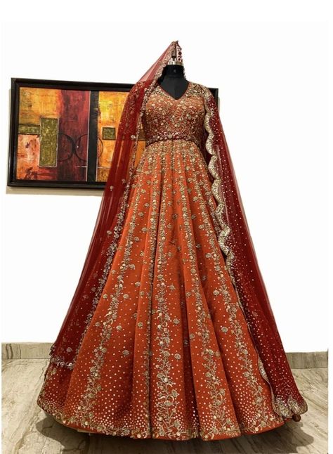 Orange Indian Outfit, Orange Lehenga, Designer Bridal Lehenga Choli, Latest Bridal Lehenga, Asian Bridal Dresses, Embroidered Anarkali, Latest Bridal Dresses, Saree Lehenga, Bridal Studio