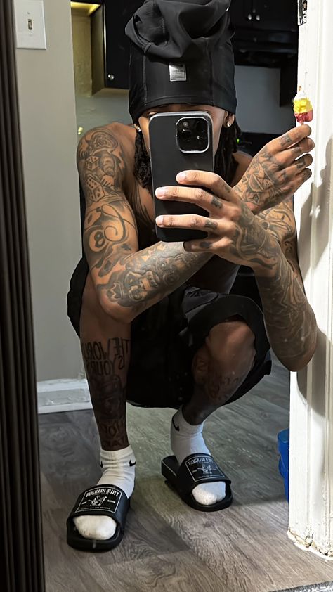 Fine Dark Skin Men With Tattoos, Tatted Italian Men, Plaqueboymax Tattoo, Shoulder And Bicep Tattoo Men, Heavily Tattooed Guys, Black People With Tattoos, Dark Skin Men With Tattoos, Black Guy Tattoos, Boys Bio For Instagram