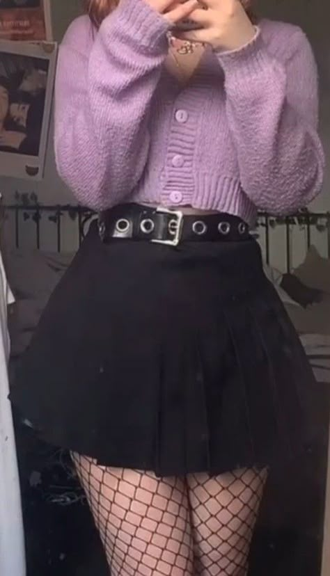 Dark Purple Aesthetic Outfit, Trans Female Outfits, Transgirl Outfits, Purple Aesthetic Outfit, Cute Alt Outfits, Femboy Outfit, Pastel Emo, Trans Outfit, Punk Outfit