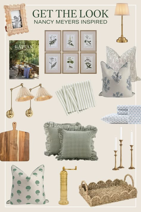 Shop our list of cozy, classic finds inspired by Nancy Meyers! We love her movies, and pull a lot of interior inspiration from the films. These home decor finds, curated by our interior design team, will bring Nancy Meyers to your home!  Coastal Grandmother, Grandmillenial, Traditional Style, Cozy Home Nancy Myers Style Apartment, Preppy Home Design, Traditional Coastal Maximalist, Nancy Meyers Patio, Cute Aesthetic Home Decor, Find My Interior Design Style, Nancy Myers Bedroom Aesthetic, Traditional Nancy Meyers Interiors, Nancy Meyers Exterior Home