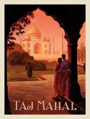 World Travel | India Taj Mahal, Couple Vintage, India Poster, Taj Mahal India, Anderson Design Group, Indian Illustration, Canvas Banner, Couple Painting, Vintage India