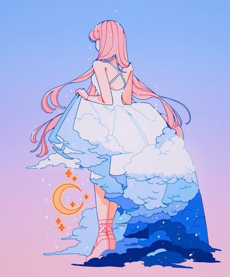 Sky Dress, Cloud Illustration, Cloud Drawing, Cute Kawaii Drawings, Drawing Practice, Dreamy Art, Kawaii Drawings, Kawaii Art, Pretty Art