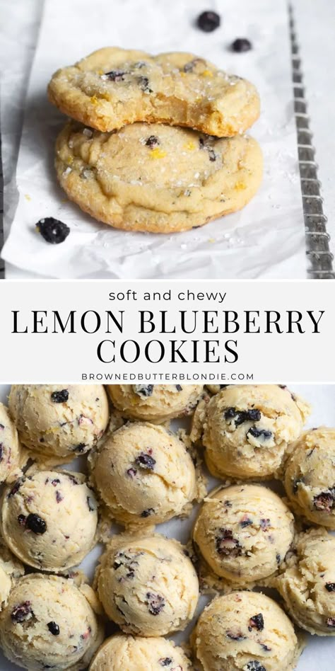 Fresh Blueberry Lemon Recipes, Lemon Blueberry Thumbprint Cookies, Chewy Lemon Blueberry Cookies, Easy Summer Deserts Recipes, Buttermilk Pancake Crumbl Cookie, Vegan Lemon Blueberry Cookies, Cookie Recipes Unique Easy, Lemon And Blueberry Cookies, Cookie Mix Ins