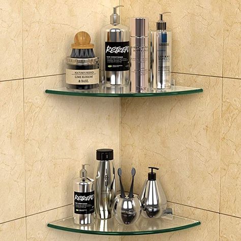 Amazon.com: GeekDigg 2 Pack Glass Shelf, Corner Shower Caddy Shelf Basket Shampoo Holder Organizer, No Drilling Adhesive Wall Mounted Bathroom Shelf with Aluminum Brackets: Home Improvement Glass Shower Shelves, Glass Corner Shower, Bathroom Organization Shelves, Glass Corner Shelves, Shower Corner Shelf, Shampoo Holder, Shelf Basket, Corner Shower Caddy, Shower Rack