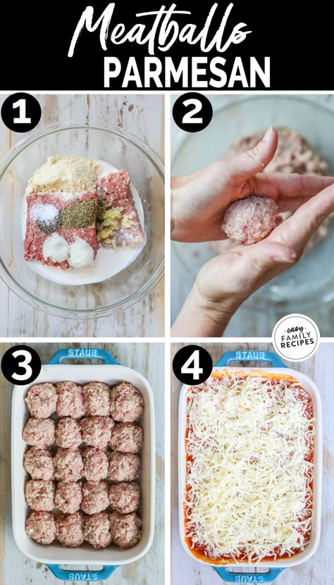 This Baked Meatballs Parmesan Casserole is the BEST weeknight dinner. Quick homemade beef meatballs are baked in rich marinara sauce and covered in melty cheese for a dinner that is equally easy and delicious! This kid friendly dinner recipe is one that kids and adults both love. As a bonus it is low carb, high protein, and packed with flavor. Serve this easy meatballs recipe with a side salad and garlic bread for the perfect easy Italian dinner. Baked Meatball Parmesan, Meatball Dinner Ideas Low Carb, Meatball Dinner Ideas Rice, Frozen Meatball Dinner Ideas Healthy, Easy Baked Meatballs Simple, Kid Friendly Meatballs, Keto Meatball Parmesan Bake, Easy Italian Dinner, Healthy Meatballs