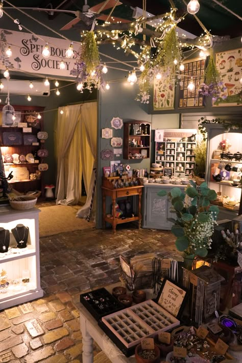 Witchy Shop Aesthetic. This is my Witchy Shop, full of witchcraft decor, woodland animals, divination tools, cottagecore gift ideas, hedge witch books and green witch gifts. Join me as the gifted cheye_psychic will be also here, offering tarot and mediumship readings every weekend. 🌟✨ Don't miss out on this incredible opportunity to gain insight and guidance. Book your spot now and let the magic unfold! ✨🔮⁠ ⁠ Open 7.30am-3pm carrara_markets Saturdays and Sundays⁠ Tea Shops Ideas, Cottagecore Witchy Aesthetic, Mystic Shop Aesthetic, Occult Shop Aesthetic, Witchy Tea Shop, Spiritual Shop Ideas, Witch Cafe Aesthetic, Witchy Craft Room, Witchy Shop Ideas