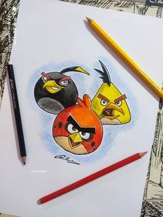 Angry Birds Painting, Angry Birds Drawing Art, Drawing Angry Birds, Cartoon Sketchbook Ideas, Cartoon Drawings Colorful, Angry Bird Sketch, Art Book Drawings, Colour Sketches Drawing, Easy Colour Pencil Drawings