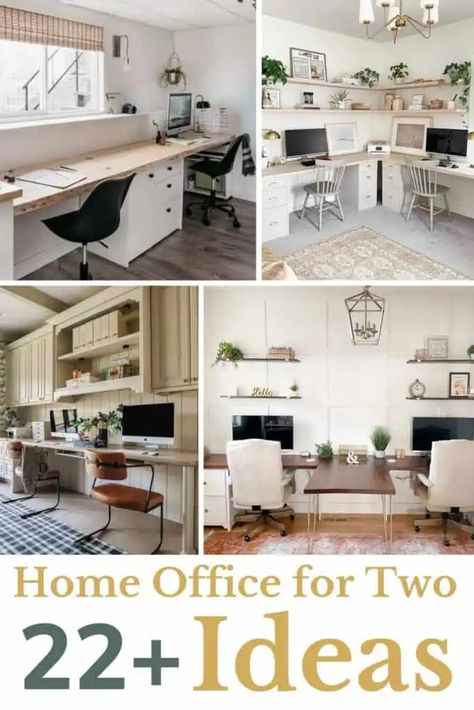 U Desk Office Layout, 2 Desk Office Layout Ideas, His And Her Desk Shared Office, His And Hers Home Office Ideas, Small Office With 2 Desks, L Shaped Office Desk Ideas Layout Corner, Shared Office Space Ideas Home 2 Desks, Small Home Office Design For Two, Home Office Ideas For 2 People