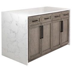 THE 15 BEST Kitchen Islands and Carts for 2023 | Houzz Marble Top Kitchen Island, Dark Oak Cabinets, Waterfall Countertop, Waterfall Island, Modular Kitchens, Large Kitchen Island, Modern Kitchen Island, Kitchen Island With Seating, Engineered Stone