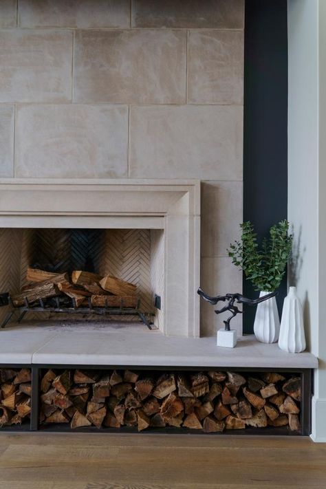 Mediterranean Fireplace Ideas, Stone Tile Fireplace, Limestone Fireplace Surround, Conversation Pit, Basement Fireplace, Stone Fireplace Surround, Fireplace Tile Surround, Limestone Fireplace, Farmhouse Fireplace