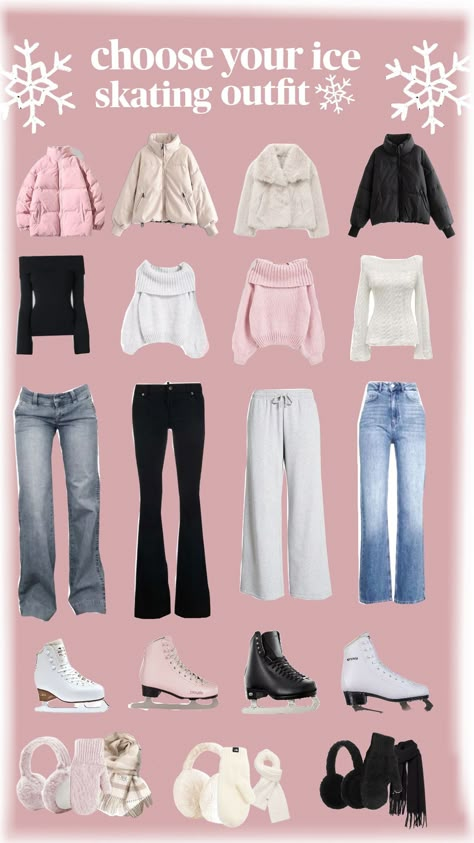 choose your ice skating outfit ⛸️❄️ #outfitinspo #iceskating #winteroutfit Outfits To Wear For Ice Skating, Outfit Inspo For Ice Skating, Ice Skating Winter Outfit, Ice Skating Date Outfit Casual, Winter Outfits For Ice Skating, Outfits To Go Roller Skating In, Fits For Ice Skating, Cute Outfits To Go Ice Skating In, Black Ice Skating Outfit