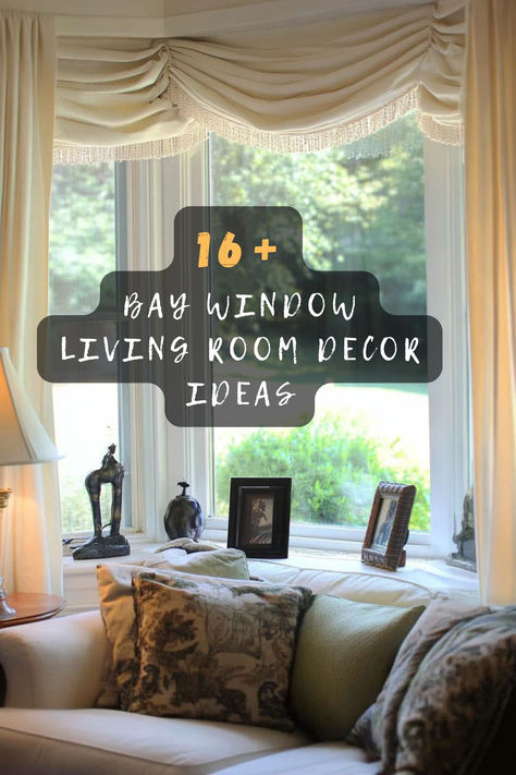 Struggling to style your bay window? These 16 living room decoration ideas will inspire you with cozy seating, elegant curtains, and creative storage solutions. Click to find the perfect look for your space! 🪟✨ #BayWindowDecor #LivingRoomInspo #WindowStyling #CozySpaces #ElegantInteriors #HomeDecorIdeas #StylishLiving Front Bay Window Ideas Living Rooms, Bay Window With Bench Curtains, Half Window Curtains Living Room, Window Area Decor, Blinds For Bay Windows Living Rooms, Window Scarf Ideas Living Rooms, Bay Window Ideas Living Room Furniture Layout, Bay Window Decorating Ideas Living Room, Curtains For Bay Window In Living Room