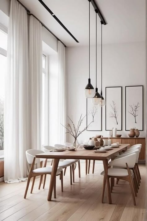 Window Breakfast Table, Scandinavian Living And Dining Room, Light Wood Flooring Dining Room, Modern Classic Scandinavian Interior, Scandinavian Kitchen Dining Room, Dining Table Scandinavian Modern, Light Wood Dining Table With Black Chairs, Dining Room Light Wood Floors, Scandinavian Dining Table Decor