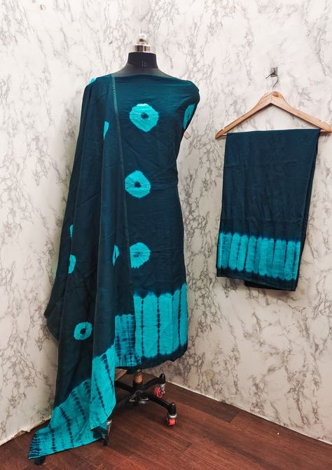 SRRT SHIBORI BANDHANI SINGLES AVAILABLE Dress Material (Unstiched) 💃🏻 Top Cut-2.25 Chanderi Cotton 💃🏻 Bottom Cut-2.25 Chanderi Cotton 💃🏻Dupatta Cut-2.25 Chanderi Cotton (With Both Side Latkan) Batik Textiles, Cotton Dupatta, Dress Material, Shibori, New Style, Batik, Textiles, Quick Saves