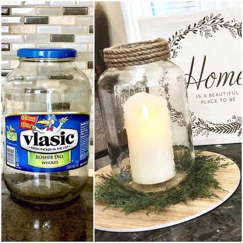 Pickle Jar Crafts, Pickle Jar, Jar Candle Holder, Diy Jar Crafts, Diy Candle Holders, Pickle Jars, Diy Holder, Jar Diy, Mason Jar Diy