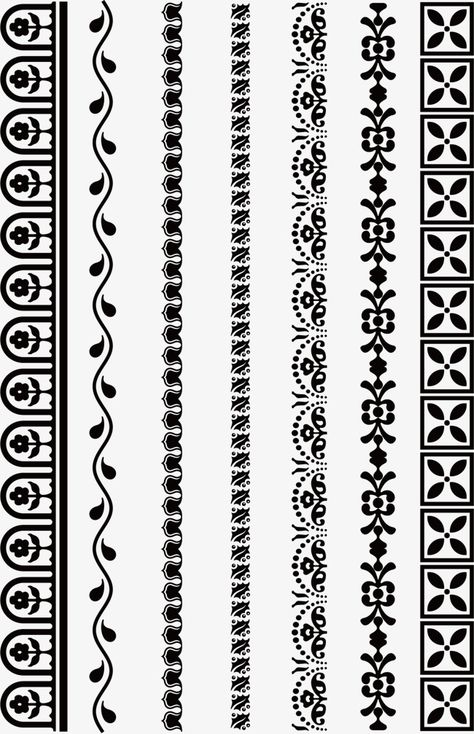 Boarder Line Ideas, Aipan Border Design, Border Vector Design, Png Border Line Black, Strip Design Pattern, Line Alpona Design, Painting Borders Designs, Embroidery Borders Designs, Black And White Border Designs