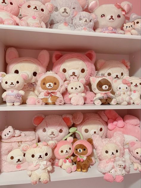 San X Aesthetic, Cute Core Plushies, Cute Sanrio Plushies, Cute Kawaii Plushies, Korilakkuma Collection, Rilakkuma Bedroom, Kawaiicore Plushies, Sanrio Plushies Aesthetic, Korilakkuma Aesthetic