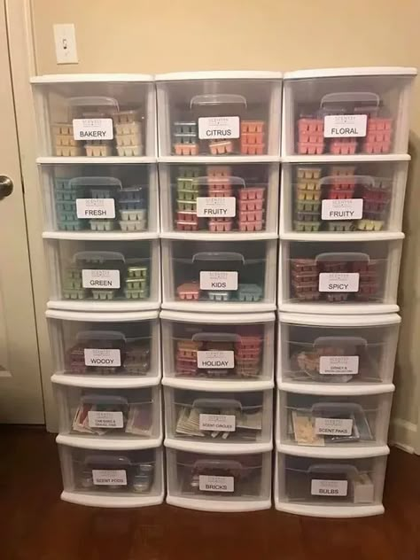 50+ Super Easy Storage Ideas for Small Spaces - HubPages Sprinkle Organization Ideas, How To Organize Wax Melts, Candle Making Room Organization, Label Organization Ideas, Candle Making Storage Ideas, Candle Making Organization, Scentsy Wax Bar Storage Ideas, Candle Storage Ideas Organizing, Candle Business Storage