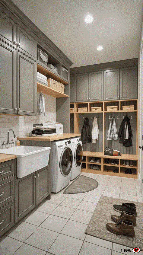 10 Laundry Room Ideas for Every Style and Space - I Luve It Laundry Room With Large Sink, Big Bathroom And Laundry Room Combo, Laundry Room Ideas Big Space, Epic Laundry Room, Laundry Room Full Bathroom Combo, New Build Laundry Room, Laundry And Boot Room Ideas, Laundry Utility Room Design, Barndominium Mudroom Laundry Room