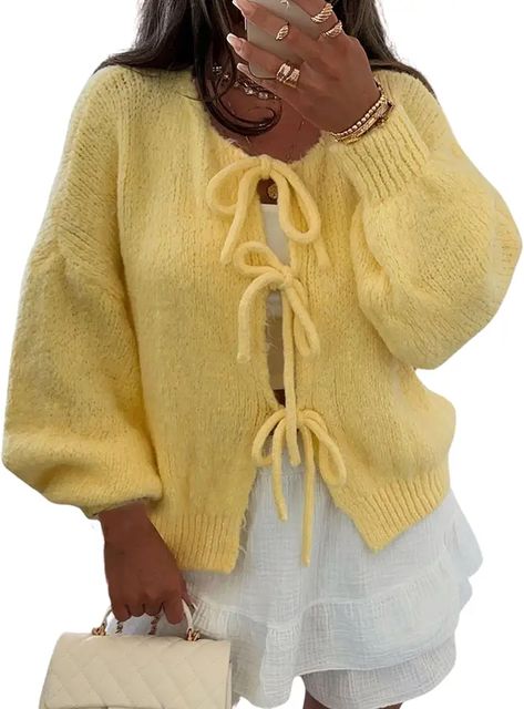 Amazon.com: Fuzzy Sweaters Date Outfit Ideas, Y2k Girls, Cardigan Y2k, Knit Cardigan Pattern, Simple Sweaters, Nancy Meyers, Women Tie, Knitting Women Cardigan, Cottagecore Fashion