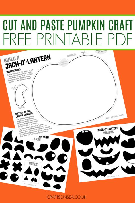 Cut and Paste Pumpkin Craft (FREE Printable PDF) - Crafts on Sea Template For Project, Pumpkin Halloween Craft, Jackolantern Crafts For Kids, Spookly The Pumpkin Crafts, Halloween Preschool Activities Crafts, Fall Printable Activities, Bones Craft, Pumpkin Crafts For Preschool, P Is For Pumpkin Craft