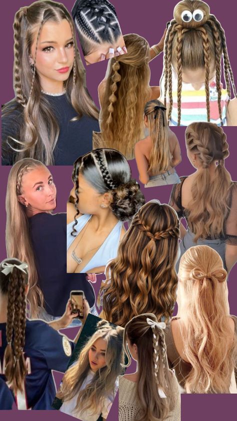 Inspo for cute girl hairstyles New York City Hairstyles, Cute Hairstyles Up For School, The Cutest Hairstyles, Birthday Hair Styles For Girl, Hairstyles For Pigtails, Cute Hairstyles For White Women, Pep Rally Hairstyles Cheer Hair, Hair Ideas For School Picture Day, Hairstyles For Fall Pictures