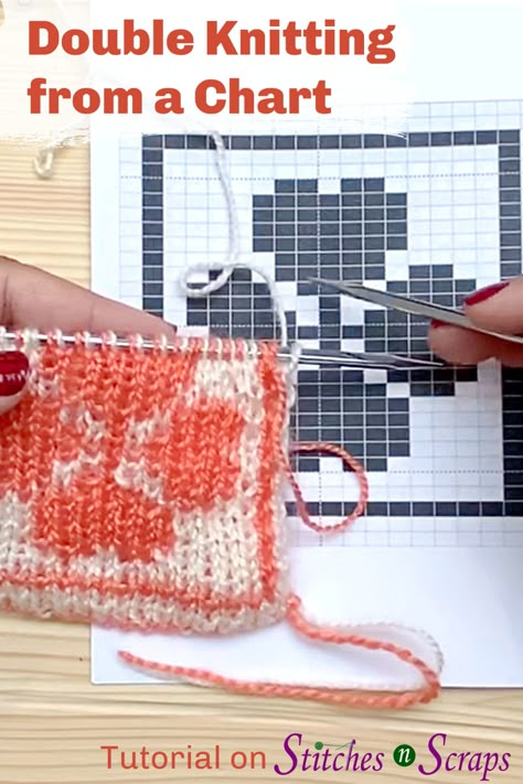 You know how to knit, but do you know how to double knit? Double knitting is a versatile technique that creates two layers of fabric at the same time. Learn how to create reversible, colorwork designs by double knitting from a chart!      #tutorial #knitting #knit #doubleknitting #chart #colorwork #stitchesnscraps #howtoknit #reversible How To Double Knit Tutorials, How To Double Knit, Double Knitting Patterns Free, Double Knitting Charts, Double Knitting Tutorial, Stranded Colorwork Knitting, Continental Knitting, Knitting Colorwork, Fair Isle Charts