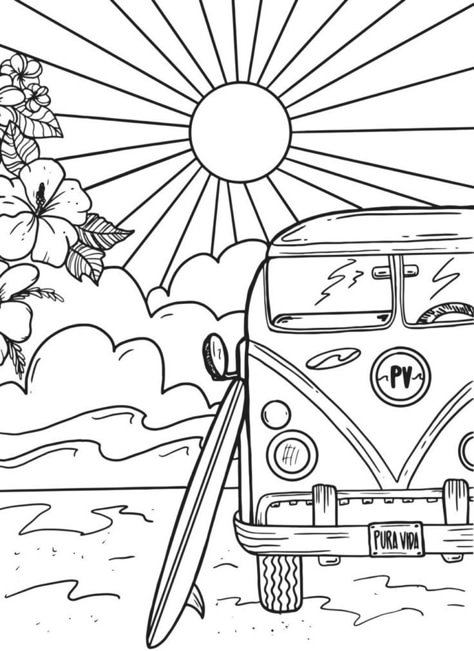 Aesthetic Colouring Pages Printable, Beach Coloring Pages, Pages Aesthetic, Penanda Buku, Tema Disney, Summer Coloring Pages, Fotografi Vintage, Detailed Coloring Pages, Easy Coloring Pages