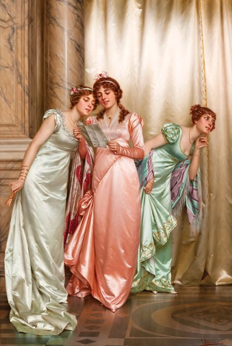 Vittorio Reggianini, Art Amour, Theatre Production, Regency Era Fashion, Victorian Paintings, Regency Fashion, Historical Painting, Three Women, Era Fashion