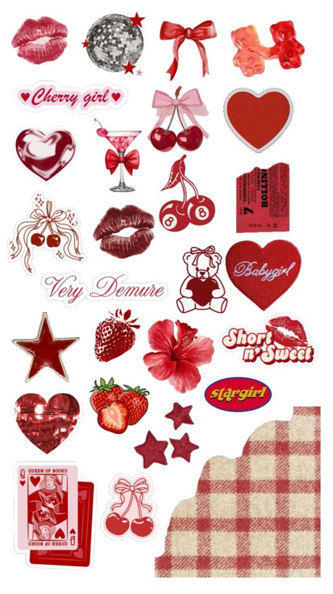 Red Cute Stickers, Red Scrapbook Stickers, Free Printable Scrapbook Stickers, Junk Journal Stickers Printable, Red Printable Stickers, Red Stickers Printable, Aesthetic Red Stickers, Valentine’s Day Stickers, Red Stickers Aesthetic Printable