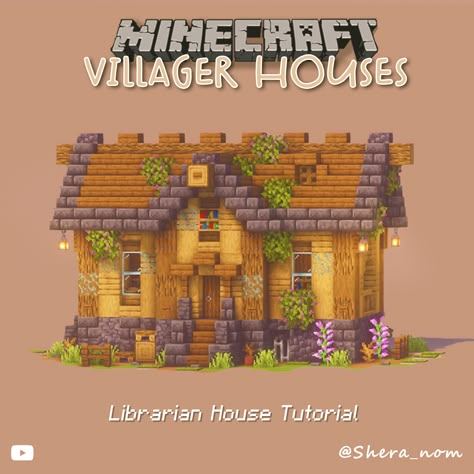 Minecraft Small Library Build, Mini Library Minecraft, Minecraft Villager Toolsmith House, Spruce Library Minecraft, Minecraft Librarian House Ideas, Oak Village Minecraft, Minecraft Library Village House, Small Minecraft Villager Houses, Minecraft Village Revamp Ideas