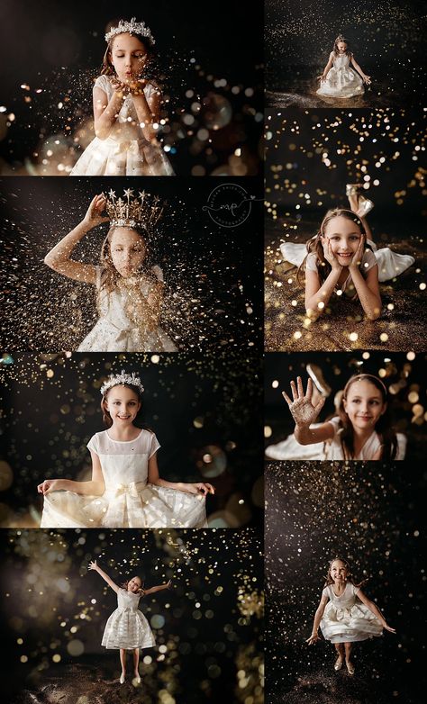 Kids New Years Photoshoot Ideas, Black Background Christmas Photoshoot, New Year Mini Session, New Year’s Photoshoot, Glitter Minis Photography, Glitter Session Photography, New Year Studio Photoshoot, New Year Photoshoot Ideas Kids, Glitter Mini Session