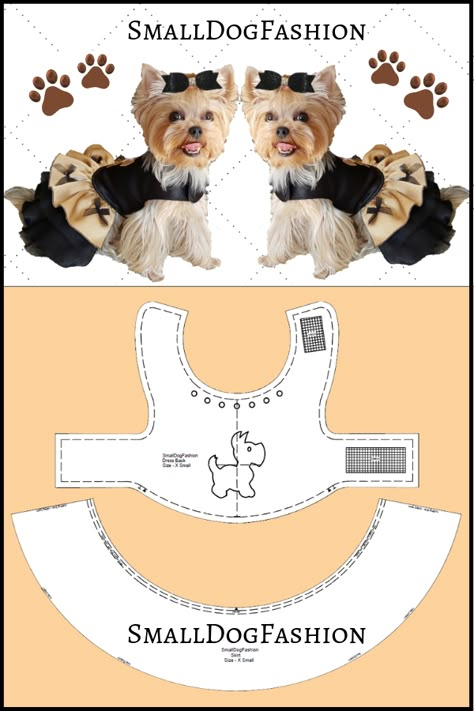 Cute Dog dress PDF sewing pattern for a small dog. Dog Dress Design by SmallDogFashion. How to make dog clothes. #smalldogfashion #dogdresses #dogfashion #petsupplies #dogclothesdiy #sewingpattern #patterndogclothes #patternshop #forsmalldog Chihuahua Sewing Patterns Free, Dog Dress Pattern Free How To Make, Pet Sewing Projects, Patterns For Dog Clothes, Sew Dog Clothes, Small Dog Clothes Patterns, Diy Dog Clothes, Pet Clothes Patterns, Dog Clothes Patterns Sewing