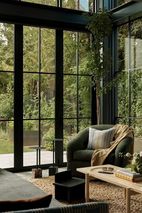 Dream Sunroom, Catherine Core, 1920s Tudor, Pro Organizer, Black Window Frames, Cotswolds Cottage, Modern Extension, Indoor Window, Sleek Kitchen