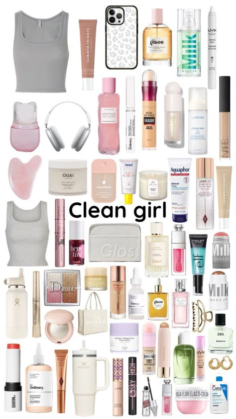 Clean Girl Things To Buy, Girl Needs, Things All Girls Need, Girl Products, Skin Care Must Haves Products, Clean Girl Essentials, Clean Girl Products, That Girl Products, Girly Christmas Gifts