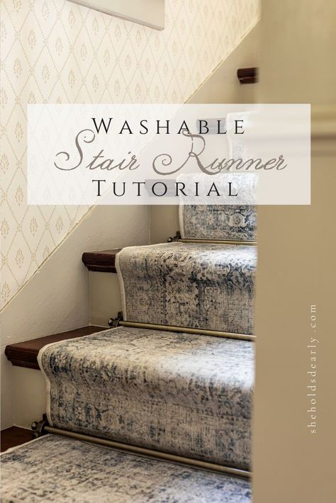 #homdecor #stairsmakeover #stairsdesign How To Carpet Stairs Diy, Carpet Runner On Stairs With Landing, Wood Stairs With Carpet Runner, Stairway Inspiration, Vintage Stair Runner, Stair Idea, Fir Floors, Ruggable Rugs, Farmhouse Stairs