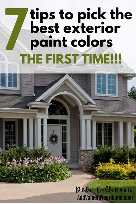 When people walk by your house, do they do a head turn because your house is stunning? Or do they just walk on by and not notice.

Choosing the right paint colors for your house the first time around is easy when you know how AND why you're choosing certain paint colors.

Take the guess work out of choosing paint colors. Read 7 tips to pick the best exterior paint colors the first time!

#exteriorpaintcolorsforhouse Best Colour To Paint House Outside, Behr Outdoor Paint Exterior Colors, Popular Outdoor Paint Colors For House, Outdoor House Colors Home Exteriors, Outside Colors For House Paint, Outside House Paint Colors, Best Exterior Paint Colors, Outdoor House Colors, Outdoor House Paint