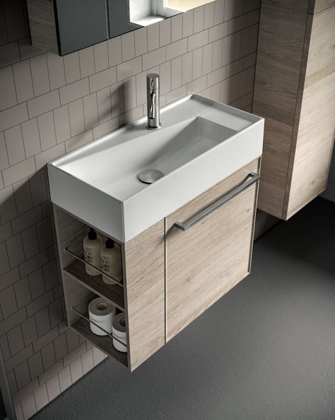 Sink Furniture Bathroom, Small Vanity Design For Bathroom, Sink With Storage Bathroom, Bathrooms Cabinets Ideas, Bathroom Vanity Next To Toilet, Bathroom Sink Unit Ideas, Small Bathroom Basin Cabinet, Wash Basin Vanity Designs, Toilet Cabinet Design