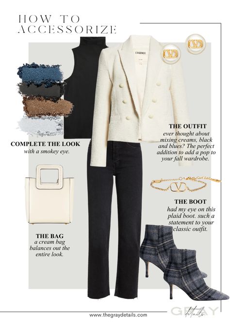 How To Accessorize Your Outfit, accessorizes, blazers, blazer outfit, chic outfit, cream bag, work outfit, workwear Cream Colored Blazer Outfits, Cream Blazer Fall Outfit, Cream Wool Blazer Outfit, White Boucle Blazer Outfit, Cream Tweed Blazer Outfit, Bodysuit Work Outfit, White Tweed Blazer Outfit, Cream Blazer Outfits For Women, White Blazer Outfit Work