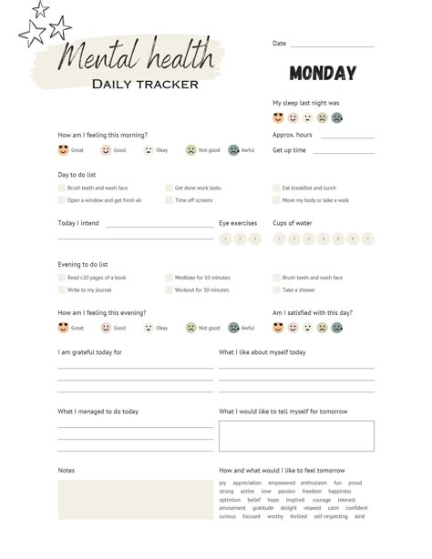 Daily Routine Schedule Mental Health, Daily Tracker Template, Wellbeing Tracker, Mental Health Tracker, Health Calendar, Mental Health Journaling, Self Care Plan, Mental Health Plan, Types Of Mental Health