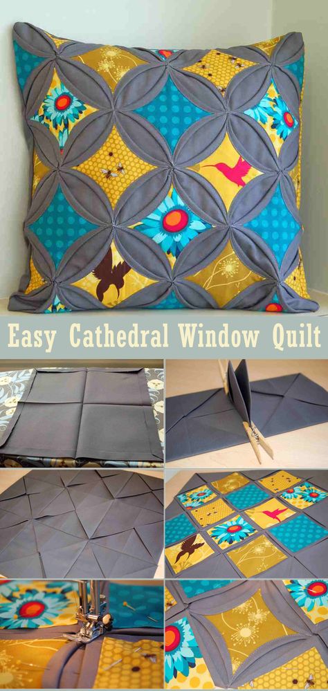 Mock Cathedral Window Quilt, Stained Glass Window Quilt Pattern, Cathedral Quilt Tutorial, Cathedral Windows Quilt Pattern, Window Pane Quilt Pattern Free, Cathedral Quilt Pattern, Cathedral Windows Quilt, Cathedral Window Quilt Tutorial, Easy Cathedral Window Quilt